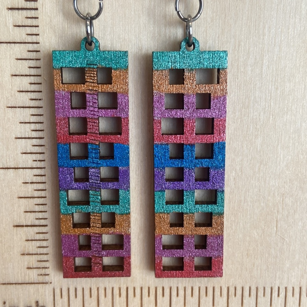 2/$15! Handmade painted wooden dangle earrings.